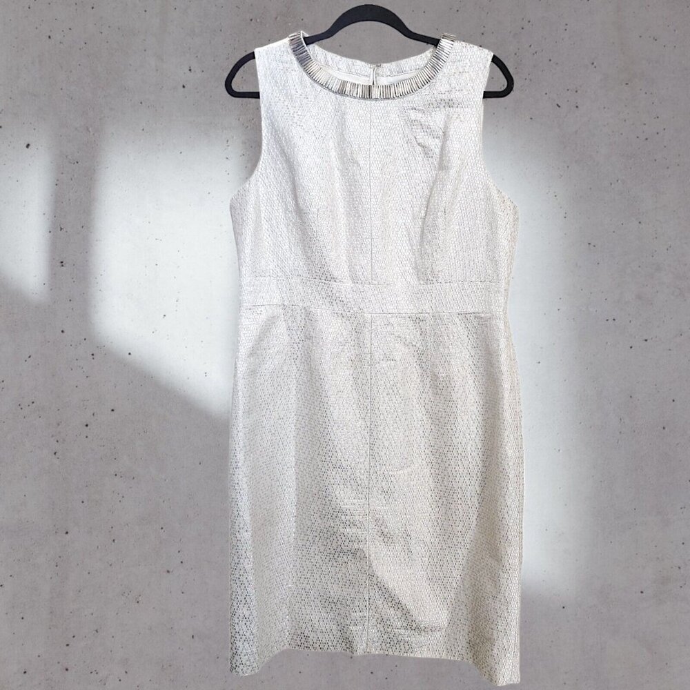 Antonio Melani Andover Sleeveless Sheath Dress sz 14 White Metallic Embellished